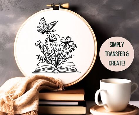 Embroidery Patterns Books, Bookish Embroidery Designs, Reading Embroidery Pattern, Reading Embroidery Designs, Cat And Book Embroidery, Basic Hand Embroidery Stitches, Doodle Books, Clothes Embroidery Diy, Embroidery Template