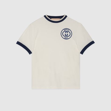 Shop the Cotton jersey T-shirt with Gucci embroidery in white at GUCCI.COM. Enjoy Free Shipping and Complimentary Gift Wrapping. Gucci Clothes Women, Gucci Embroidery, Gucci Tshirt, Barbie Sewing, Gucci Shirt, Gucci T Shirt, Wearing Black, Jersey T Shirt, Logo Embroidered