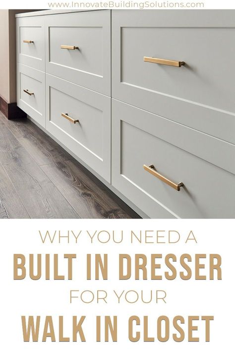 Master Closet With Drawers Built Ins, Large Drawers Bedroom, Master Bedrooms Without Dressers, Closet Built Around Dresser, Build In Dresser In Closet, Master Closet Ideas Walk In Islands, Built In Dresser Drawers In Bedroom, Dresser In Walk In Closet Ideas, Ikea Dresser Built In Closet