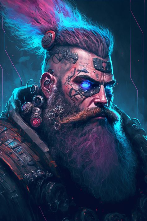 Cyberpunk Viking, Revenge Ideas, Viking Character, Cyberpunk Rpg, Bear Man, Cyberpunk Art, Character Portraits, Heavy Metal, Cyberpunk