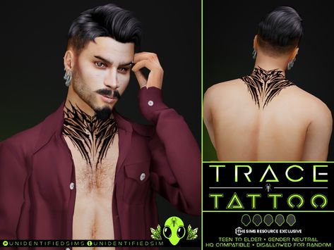 Sims Neck Tattoo, Ts4 Neck Tattoo, Sims 4 Neck Tattoo Cc, Sims 4 Neck Tattoo, Neck Tattoo Butterfly, Ts4 Tattoos, Small Snake Tattoo, Sims 4 Hair Male, Cc Packs