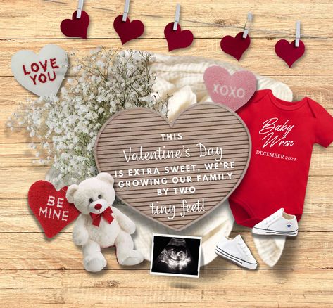 Valentine Baby Announcement, Valentines Baby Announcement, Pregnancy Announcement Social Media, Watercolor Text, Announcement Pregnancy, Surprise Baby, Valentines Day Baby, Canva Tutorial, Baby Reveal