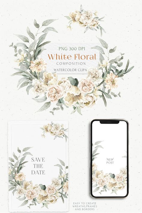 Eucalyptus Invitation, Flower Eucalyptus, Flower Invitation Card, Wedding Borders, Spring Peony, White Floral Arrangements, Wreath Clipart, Valentines Day Wedding, Watercolor Boho