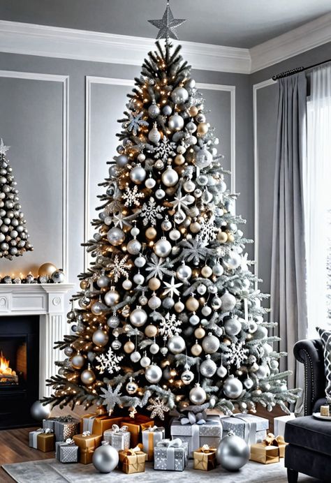 15 Silver Christmas Tree Decor Ideas to Add a Touch of Elegance to Your Holiday Decor » HomeDecorFull Silver Christmas Tree Decor, Silver Christmas Tree Ideas, Silver And Gold Christmas Decor, Silver Christmas Tree Decorations, Feather Garland, Christmas Tree Decor Ideas, Tree Decor Ideas, Crystal Garland, Silver Christmas Decorations