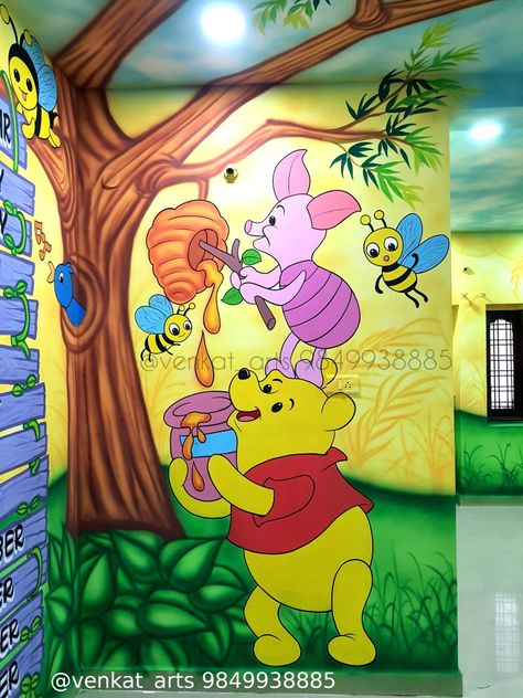 Play School Wall Painting, School Wall Art Ideas, School Wall Painting, Cartoon Wall Painting, Painting Glitter, Pencil Sketches Easy, Wall Art Diy Paint, School Wall Art, 26 January