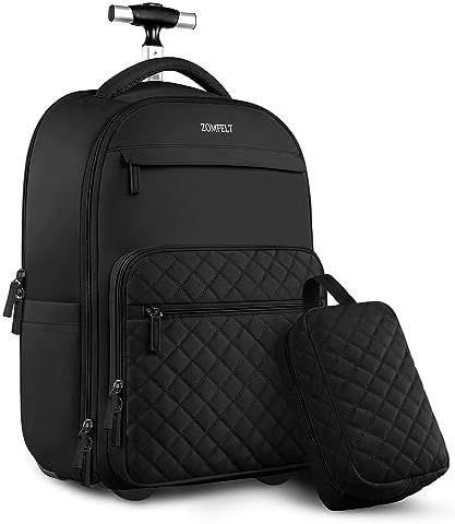 Zomfelt rolling backpack for women: fits under the seat with enough for a two-week trip to Europe Travel Backpack With Wheels, Roller Backpacks, 17 Inch Laptop Backpack, Backpack For Travel, Vionic Sandals, Best Travel Backpack, Travel Laptop Backpack, Backpack With Wheels, Rolling Backpack