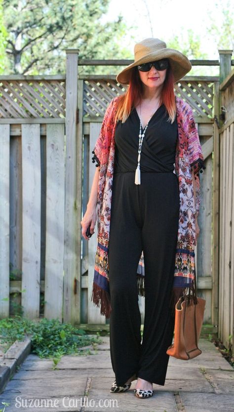 how to style a jumpsuit with a kimono Kimono Jumpsuit Outfit, Kimono Shawl Outfits, Jumpsuit With Kimono Outfit, How To Wear A Kimono Outfits, How To Style A Jumpsuit, Outfit With Kimono, Plus Size Cruise Outfits, Jumpsuit Hijab, Style A Jumpsuit