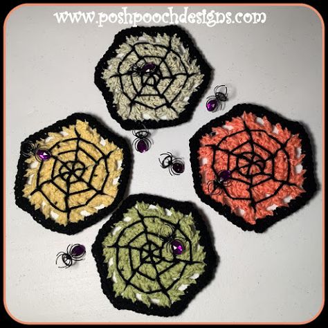 Posh Pooch Designs : Spider Web Coasters And Decoration Crochet Pattern | Posh Pooch Designs Crochet Spiderweb, Friday Fun Day, Crochet Spider Web, Coasters Pattern, Crochet Spider, Applique Stitches, Friday Fun, Purple Gems, Yarn Stash