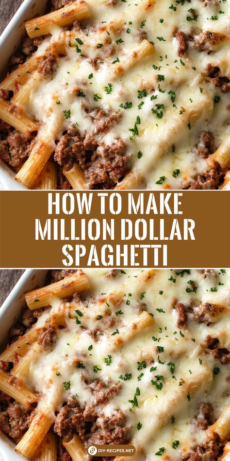 Learn how to make Million Dollar Spaghetti, a delicious layered pasta dish with a creamy cheese center and savory meat sauce. Leftover Spaghetti Ideas, Tik Tok Pasta, Million Dollar Spaghetti Recipe, Million Dollar Spaghetti Casserole, Layered Pasta, Spaghetti Bake, Leftover Spaghetti, Million Dollar Spaghetti, Spaghetti Casserole