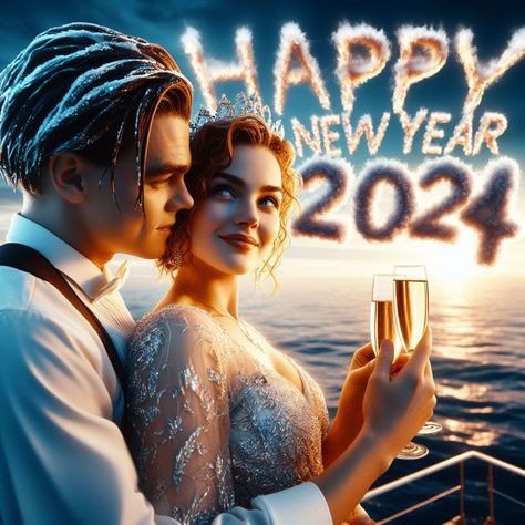 Titanic Movie's Jack and Rose celebrating Happy New Year 2024 Jack And Rose, Titanic Movie, Happy New Year 2024, Year 2024, Movie Characters, Titanic, Happy New, Happy New Year, Notebook