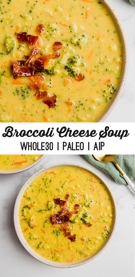 Aip Broccoli Cheese Soup, Whole30 Broccoli Soup, Paleo Broccoli Cheese Soup, Whole 30 Broccoli Cheese Soup, Paleo Stews And Soups, Aip Hamburger Soup, Whole 30 Broccoli Recipes, While 30 Soup Recipes, Aip Broccoli Recipes