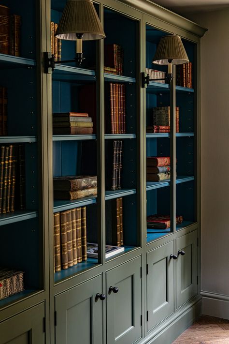 Vaulted Ceiling Bookcase, Built In Bookcase Sloped Ceiling, Wall Of Built In Bookshelves, Library Wall Design, Library Paneling, Built In Library Wall, Full Wall Bookshelf, Library Wood, Color In Interior Design