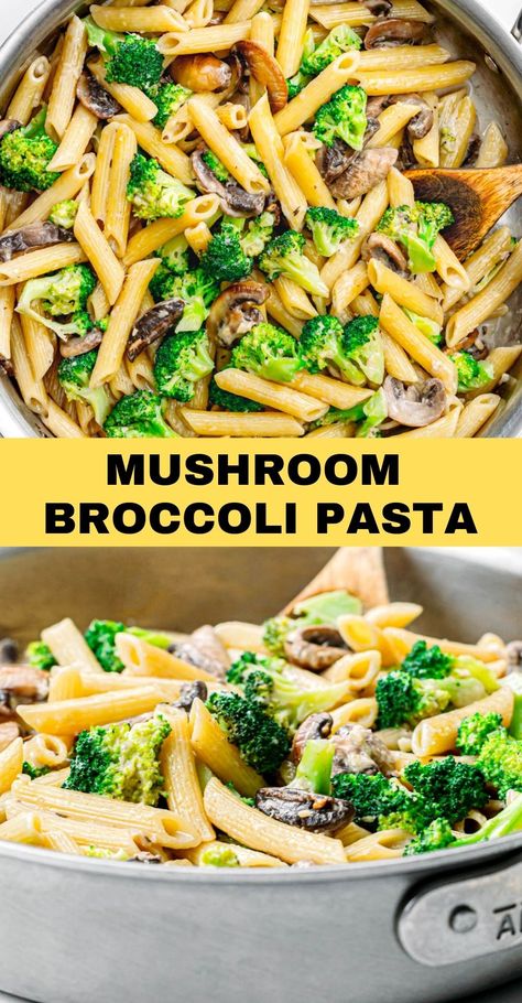 This mushroom broccoli pasta has it all. It's so flavorful, easy to put together, and is budget-friendly! It's the ultimate healthy comfort food that you'll make over and over again. It also makes for great leftovers and a tasty lunch the next day. Vegan Mushroom Broccoli Pasta, Pasta With Veggies And Chicken, Mushrooms Broccoli Recipes, Pasta With Mushrooms And Broccoli, Chicken Mushroom Broccoli Pasta, Brocolli Mushroom Recipes, Brocolli And Mushroom Recipes, Shrimp Broccoli Mushroom Pasta, Broccoli Mushroom Pasta Recipes