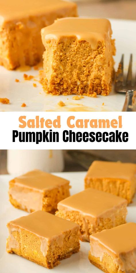 Creamy, just perfectly sweet with notes of warm spices, I am loving every slice of this Salted Caramel Pumpkin Cheesecake. The sweet and salty caramel glaze is such a glorious topping! Cheesecake Bars Gluten Free, Caramel Pumpkin Cheesecake, The Loopy Whisk, Loopy Whisk, Bars Gluten Free, Pumpkin Pie Recipe Easy, Caramel Pumpkin, Pumpkin Cheesecake Bars, Broma Bakery