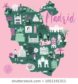 Madrid Stickers, Map Of Madrid, Madrid Map, Cartoon Map, Spain Print, Kids World Map, Plane Ticket, Art Prints Online, Illustrated Map