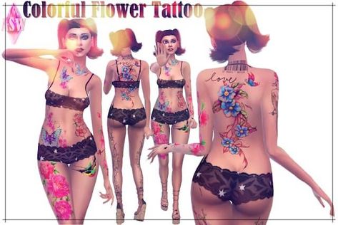 Aesthetic Sims, Tattoos Colorful, Colorful Flower Tattoo, Sims 4 Cc Hair, Sims 4 Tattoos, Chain Skirt, Sims 4 Cas Mods, Cc Mods, Sims 4 Game Mods