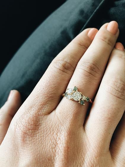 Mom Traditional Wedding Ring, 4 Stone Cluster Ring, Cluster Emerald Engagement Ring, Grandma's Engagement Ring, Small Cluster Engagement Ring, Asymmetrical Cluster Ring, Jewelry Made From Old Wedding Rings, Heirloom Engagement Ring Reset, Dress Rings Designs