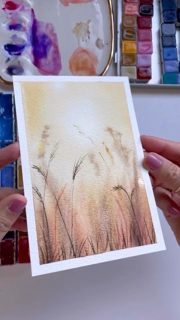 Madeline Kerrii | Watercolor on Instagram: "We have wrapped up week one of our 100 day challenge, it’s been an amazing week of painting light for me! This is a dreamy wheat field tutorial by @makoccinos that I painted in real time during a live exclusively for my subscribers last week. Mako has so so many great tutorials on youtube, go check her out! Also if you’re interested in joining another weekly live with me but with a smaller more intimate group of artists, check out my subscriptions! i Wheat Field Painting Watercolors, Wheat Watercolor, Watercolor Field, Field Watercolor, Painting Light, 100 Day Challenge, Watercolor Tutorial, Fields Of Gold, Art Pen