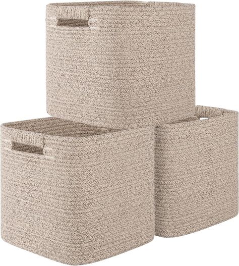 Amazon.com: OIAHOMY Storage Cubes 11 Inch Storage Bins-3-Pack, Cotton Rope Woven Baskets for Organizing, Square Storage Baskets for Shelves Organizer, Classroom, Kids Toy Bins, Closet, Baby Nursery-Brown : Baby Toddler Room Organization, Storage Baskets For Shelves, Baskets For Shelves, Dog Toy Storage, Cube Storage Bins, Storage Cubes, Square Baskets, Toy Storage Organization, Toy Bins