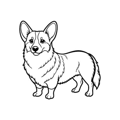 Pembroke Welsh Corgi dog breed vector black line illustration isolated on white background | Premium AI-generated vector Corgi Silhouette, Corgi Illustration, Corgi Dog Breed, Cute Easy Paintings, Corgi Pembroke, Small Drawings, Free Business Card Mockup, Pembroke Welsh Corgi, Black Line