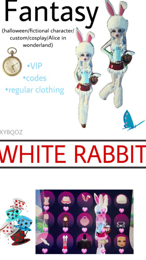 Dress To Impress on Roblox Cosplay Alice In Wonderland, Alice Cosplay, White Rabbit, Alice In Wonderland, Dress To Impress, Coding, Outfit Inspo, Halloween, Fictional Characters