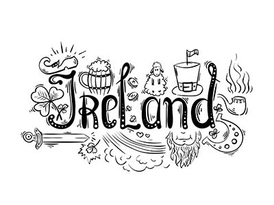 Ireland Drawing Ideas, Ireland Travel Tattoo, Ireland Doodles, Ireland Tattoo Ideas, Ireland Drawing, Ireland Illustration, Beautiful Decks, Ireland 2023, Quick Doodles