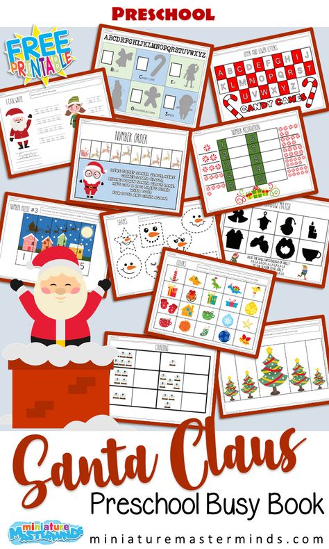 Preschool Santa Busy Book – Miniature Masterminds Christmas Themed Activities, Lilly Grace, Christmas Maze, Christmas Activity Book, Free Preschool Printables, Christmas Worksheets, Christmas Kindergarten, Themed Activities, Preschool Christmas