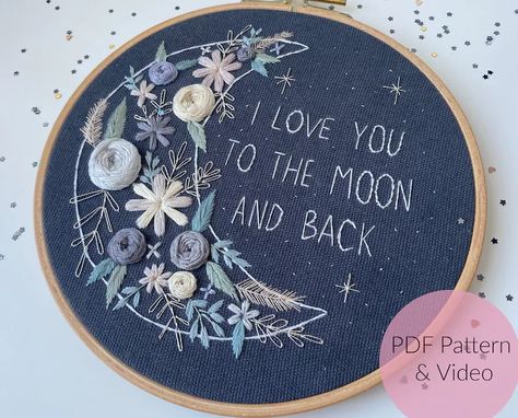 Picture Embroidery, Embroidery Napkins, Modern Embroidery Kit, Boho Moon, Embroidery Template, Border Embroidery Designs, Creative Embroidery, Diy Cross Stitch, Cute Embroidery