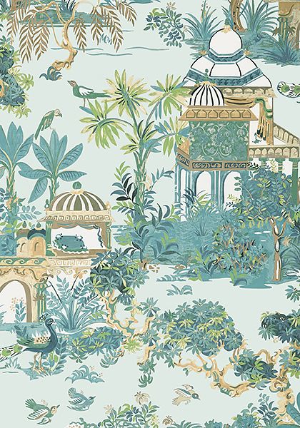 MYSTIC GARDEN, Spa Blue, T20826, Collection Eden from Thibaut Thibaut Mystic Garden, Garden Spa, Mystic Garden, Powder Bathroom, Thibaut Wallpaper, Garden Wallpaper, Cottage Bedroom, Green Collection, Kelly Wearstler