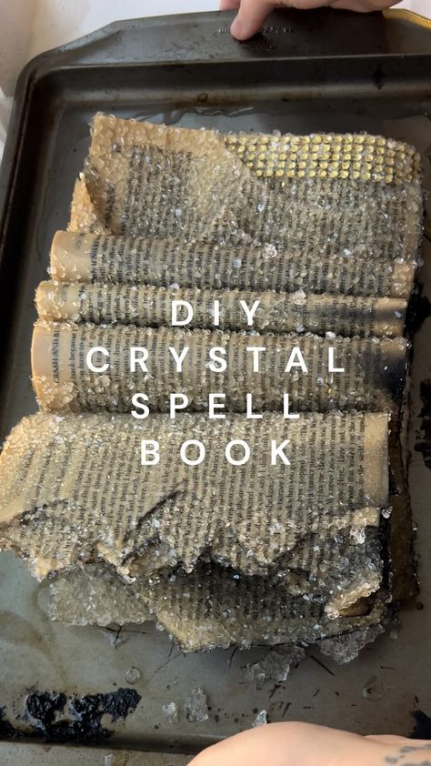 I feel like this book has some pretty good spells in it #halloween #halloweendiy #diyproject #crystals #diy | Instagram Dark Diy Decor, Witch Aesthetic Decor Diy, How To Make A Spell Book Diy, Crystals Diy Crafts, Borax Crystal Book Diy, Diy Crystalized Book, Crystallized Book Diy, How To Crystallize Books, Borax Book