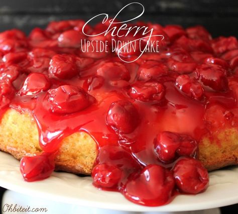 Cherry Upside Down Cake!~T~ This is so easy. Just a yellow or white cake mix, a can of cherry pie filling and a quick, yummy dessert. Drizzle with chocolate syrup for an extra flavor treat. Cherry Upside Down Cake, Chocolate Fudge Sauce, Canned Cherries, Cherry Cake, Cherry Recipes, Pineapple Upside Down Cake, Fudge Sauce, White Cake Mixes, Cherry Pie Filling