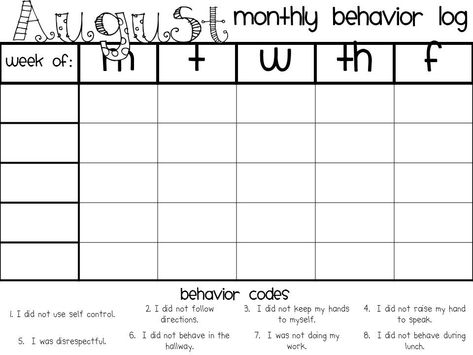 Monthly behavior logs w/ behavior codes for much quicker school-home communication -- brilliant template to make! Monthly Behavior Calendar, Home Behavior Charts, Behavior Calendar, Behavior Log, Classroom Behavior Chart, Teaching Classroom Management, Behavior Charts, Behavior Plans, Behavior Chart