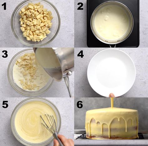 White Chocolate Glaze » LeelaLicious Ganache Recipe Frosting, Drip Cake Recipes, Chocolate Glaze Recipes, White Chocolate Glaze, Ganache Glaze, Chocolate Ganache Glaze, Glaze Icing, Chocolate Yogurt, Glaze For Cake