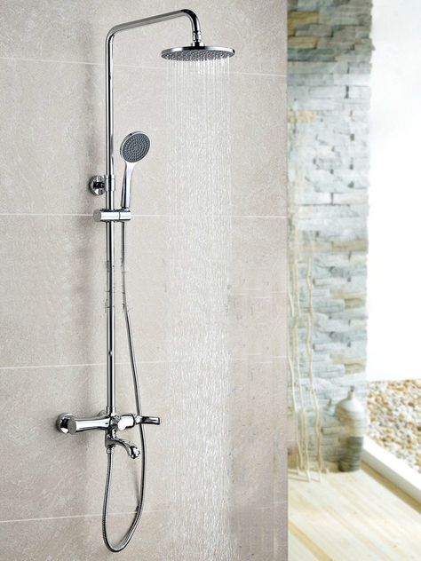 Wall Mounted Chrome Finished Rain Brass Bathroom Shower Set Shower Column Bath Shower Set with ABS Handheld Shower Head Shower Column Bathroom, Chrome Shower Head, Shower Heads With Handheld Wall Mount, Chrome Shower Fixtures, Shower Redo, Brass Bathroom Shower, Best Rain Shower Head, Latest Bathroom Tiles, Rainhead Shower