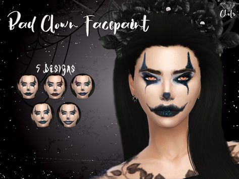 Bad Clown Facepaint in 5 different Colors. Found in TSR Category 'Sims 4 Female Blush' Sims 4 Cc Face, Jester Makeup, Clown Face Paint, Sims 4 Couple Poses, White Face Paint, Sims 4 Tattoos, Sims Stories, Clown Face, Sims 4 Cc Makeup