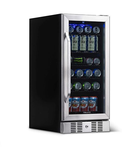 Amazon.com: NewAir Beverage Refrigerator Cooler with 96 Can Capacity - Mini Bar Beer Fridge with Reversible Hinge Glass Door - Cools to 34F - ABR-960 - Stainless Steel: Appliances Built In Beverage Cooler, Small Mini Fridge, Dual Zone Wine Fridge, Smart Interior Design, Refrigerator Cooler, Beverage Coolers, Stainless Steel Fridge, Beverage Fridge, Beer Fridge