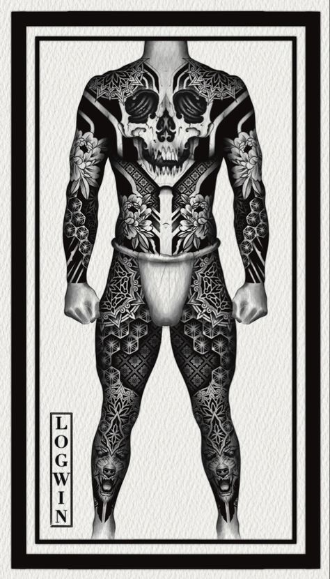 Tattoo Espalda, Web Tattoo, Anime Photo Profile Dark, Blackwork Tattoos, Blackout Tattoo, Back Tattoos For Guys, Body Tattoo, Full Body Tattoo, Body Suit Tattoo