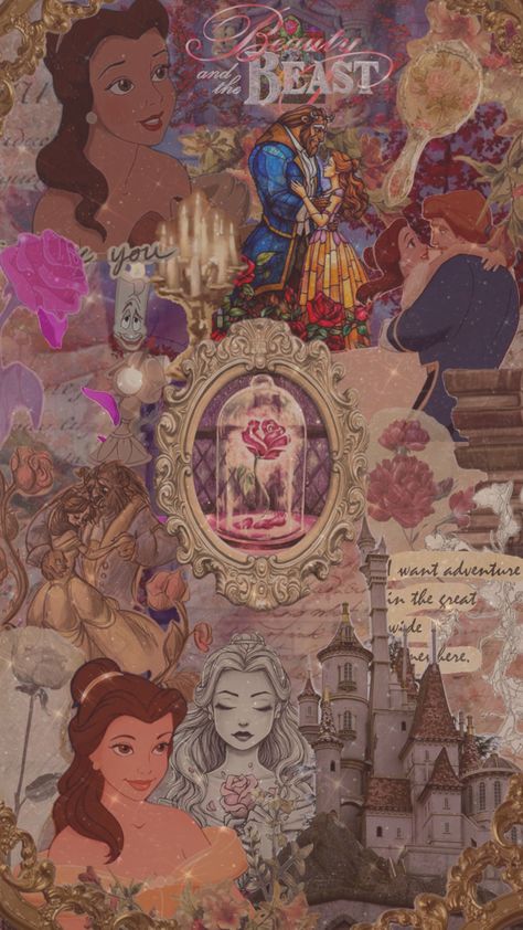 🤎✨ #beautyandthebeast Aesthetic Beauty And The Beast Wallpaper, Disney Princesses Collage, Disney Retro Wallpaper, Beauty And The Beast Wallpaper Laptop, Disney Princess Collage Wallpaper, Disney Inspired Wallpaper, Belle Wallpaper Disney, Cute Disney Princess Wallpaper, Vintage Disney Princess Aesthetic