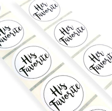 ROUND BLACK AND WHITE PERSONALISED LABELS HIS HER FAVORITE ORDERS OF 50 WILL COME 25 OF EACH ORDERS OF 100 WILL COME 50 OF EACH 45MM SELF ADHESIVE STICKERS LABELS COME IN STRIPS His And Her Favourite Sweets, His Her Favorite Wedding Favors, His Favorite Her Favorite, His Favorite Her Favorite Stickers, His And Her Favorite Candy Wedding Favor, Bridal Shower Candy Bar, Candy Bar Bags, Wedding Favour Stickers, Personalized Stickers Labels