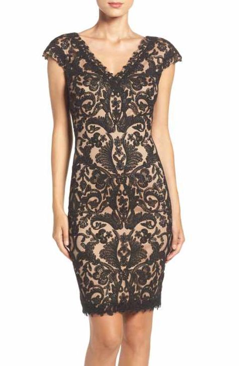 Tadashi Shoji Corded Lace Tulle Sheath Dress (Regular & Petite) Brown Lace Dress, Corded Lace Dress, Petite Cocktail Dresses, Little Black Cocktail Dress, V Neck Cocktail Dress, Tadashi Shoji Dresses, Lace Overlay Dress, Corded Lace, Tadashi Shoji