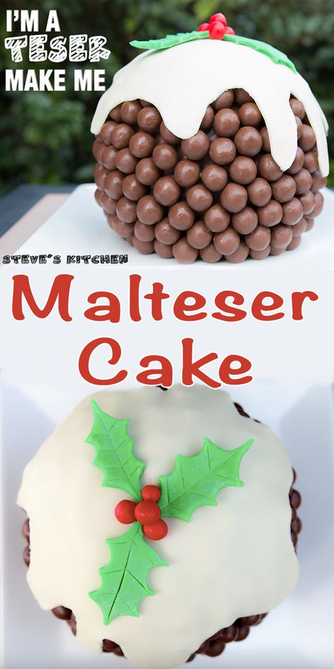 Having fun in the kitchen this Christmas with my Christmas Pudding Malteser Cake Full Video Recipe Here https://youtu.be/BqmVX3iWZLc Maltesers Birthday Cake, Malteaser Christmas Pudding, Whopper Cake, British Christmas Pudding, Maltesers Cake, Gluten Free Christmas Cake, Holiday Theme Food, Bake Sale Desserts, Xmas Sweets