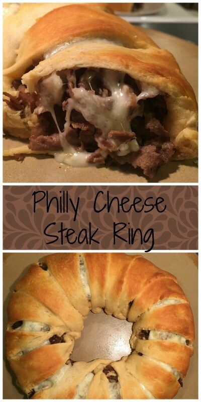 Philly Cheese Steak Ring | Sweeter With Sugar Philly Cheese Steak Ring, Cheese Steak Recipes, Best Philly Cheesesteak, Crescent Roll Recipes Dinner, Philly Cheese Steak Recipe, Philly Steak, Cheesesteak Recipe, Crescent Recipes, Cheese Steak Sandwich