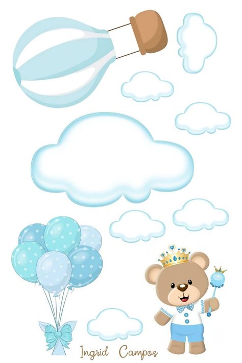 Teddy Bear Cake Topper Printable, Baby Shower For Men, Minnie Mouse Printables, Baby Shower Oso, Baby Boy Birthday Themes, Baby Boy Cake Topper, Babby Shower, Pastel Baby Shower, Bear Cake Topper