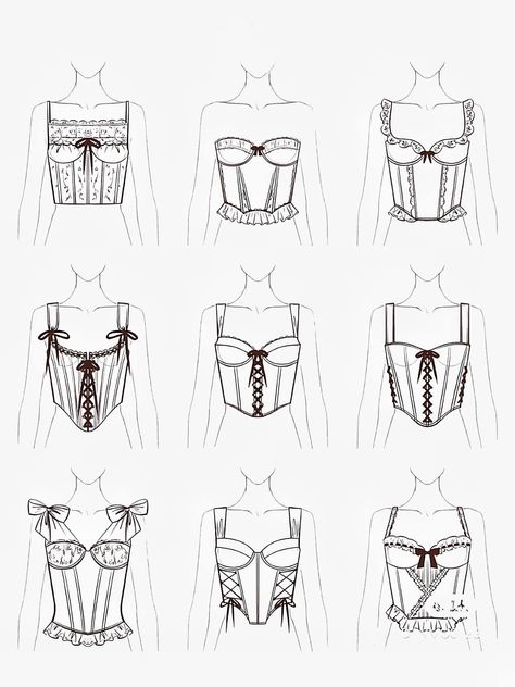 Corset Flat Drawing, Corset Top Flat Sketch, Corset Top Drawing, Corset Sketch, Corset Template, Drawings With Meaning, Corset Sewing Pattern, Fashion Illustrations Techniques, Fashion Drawing Sketches