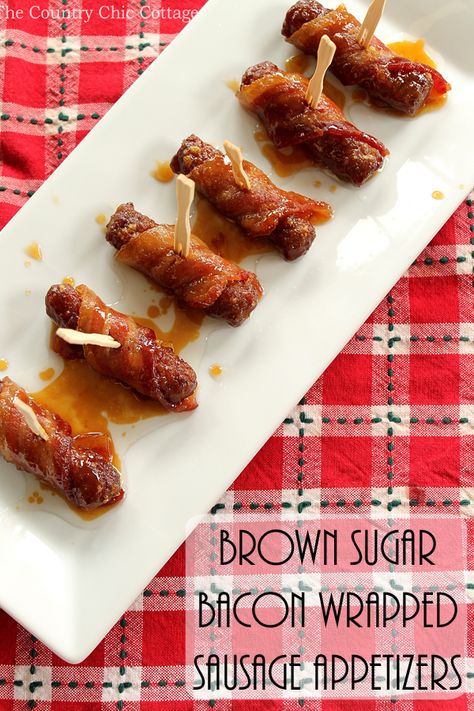 Bacon Wrapped Breakfast, Bacon Wrapped Sausages, Sausage Bites, Sausage Appetizers, Tasty Appetizers, Cottage Diy, Brown Sugar Bacon, Brown Sugar Recipes, Superbowl Appetizers