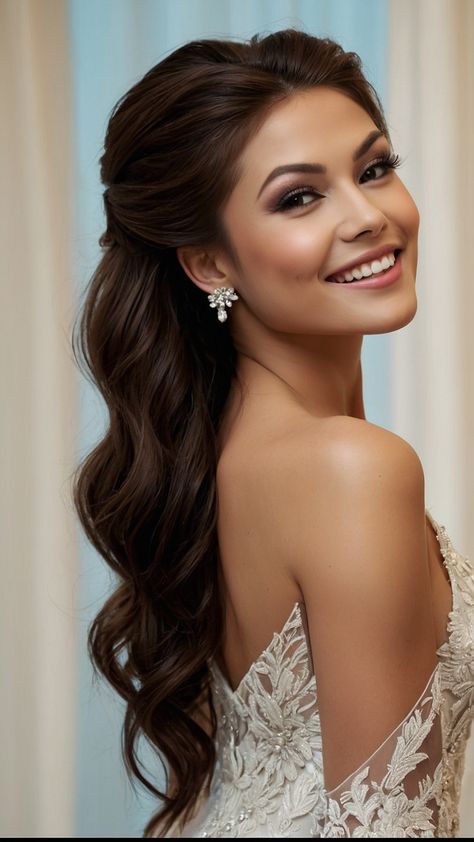 Discover stunning bridal hairstyles for long hair including elegant Indian updo easy half up down elegant updo wedding veil crown Pakistani black braid style ideas and boho inspiration Perfect for your big day Indian Wedding Reception Hairstyles, Bridal Half Up Half Down With Veil, Indian Updo, Braid Style Ideas, Black Braid Styles, Bridal Hairstyles For Long Hair, Veil Crown, Wedding Reception Hairstyles, Bridal Half Up Half Down