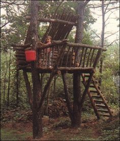 We have a yard full of trees getting bigger each year and I want Rylan to build the kids a tree fort soon so I am gathering ideas Simple Tree House, Kids Forts, Tree House Plans, Roof Ideas, Tree Fort, Tree House Diy, House Tree, Tree House Kids, Tree House Designs