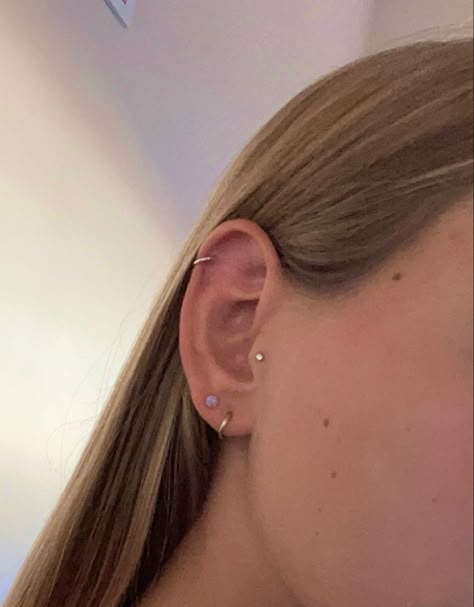 2nd Lobe And Helix Piercing, Tragus And Helix Piercing, 3 Lobe And Helix Piercing, Tragus Aesthetic, Three Lobe And Helix Piercing, Triple Lobe Double Helix Piercing, Helix And Lobe Piercing, Helix Aesthetic, Aesthetic Tragus Piercing