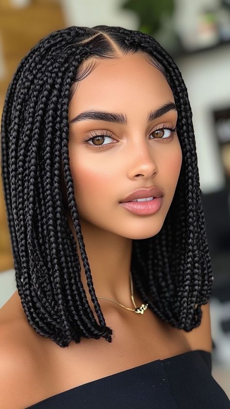 Bob With Braids Black Women, Big Forehead Hairstyles Braids, Two Braids For Black Women, Short Braids Hairstyle Women, Box Braids Bob Shoulder Length, Cornrow And Box Braids Hairstyles, Gray Braids For Black Women Silver Hair, New Trending Braids Hairstyles, Short Hairstyles With Braids