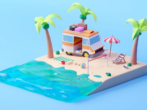 Beach by Gustavo Henrique on Dribbble Low Poly Games, Isometric Art, Isometric Design, Low Poly Art, 3d Artwork, Beach Design, Game Character Design, 3d Modelling, Cute Monsters